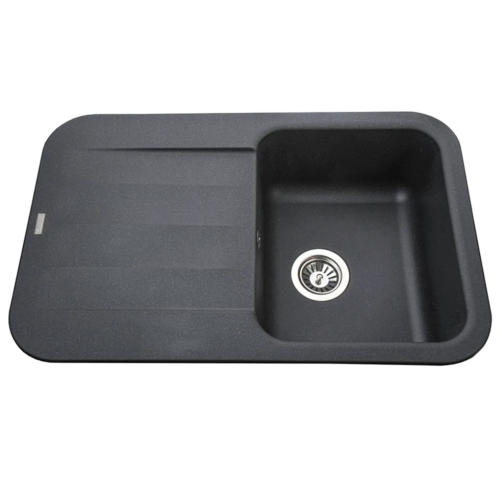 Гранітна мийка Globus Lux OBER 780х500-А0002, чорний металік- Фото 1
